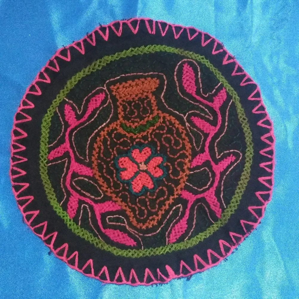 Amazon jungle hand embroidered shipibo rug